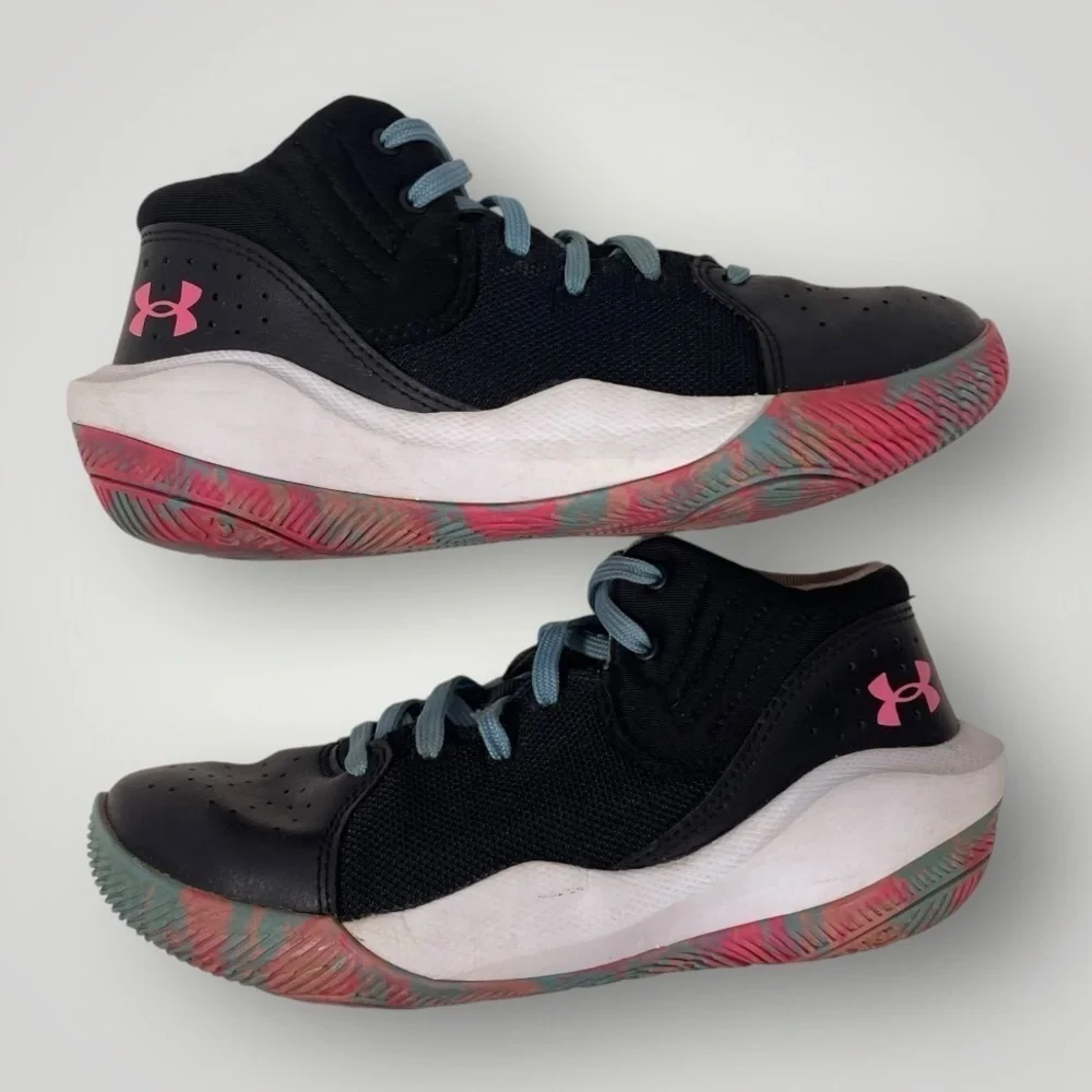 Under Armour Kids' Black Athletic Sneakers with Pink Logo
